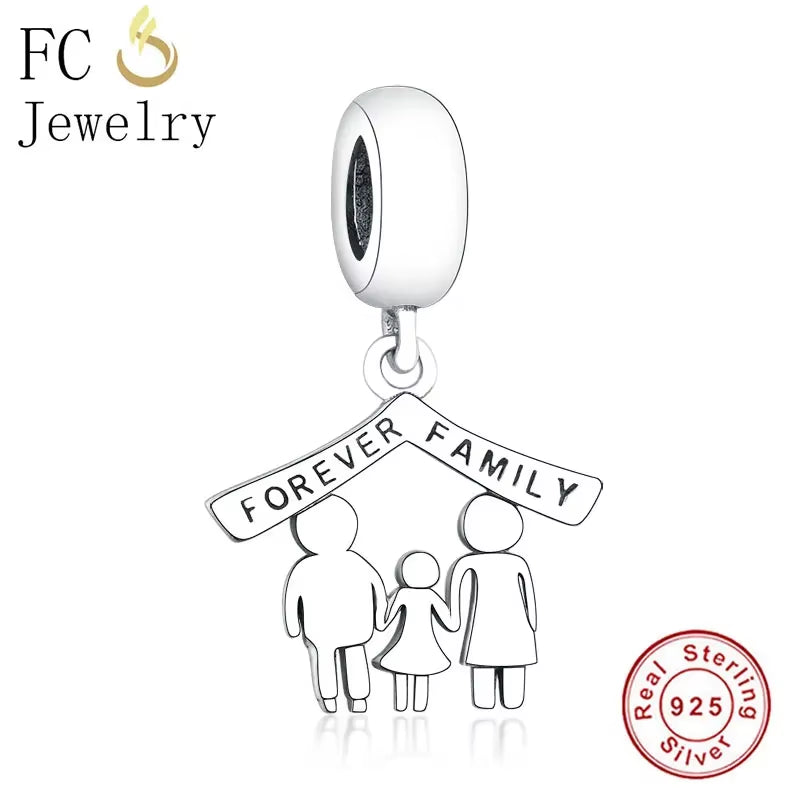 Jewelry Fit Original Brand Charms Bracelets 925 Sterling Silver Breasts Cancer Hope Ribbon Heart Family Mom Bead Women DIY