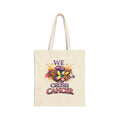 We Crush Cancer Tote Bag — Cancer Awareness Ribbon Canvas Tote ("No One Has to Fight Alone")