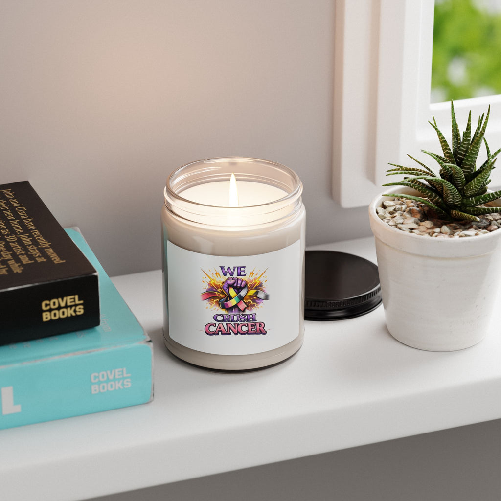 9oz Soy Candle — "We Crush Cancer" Awareness Ribbon Scented Candle (Fundraiser/Support Gift)
