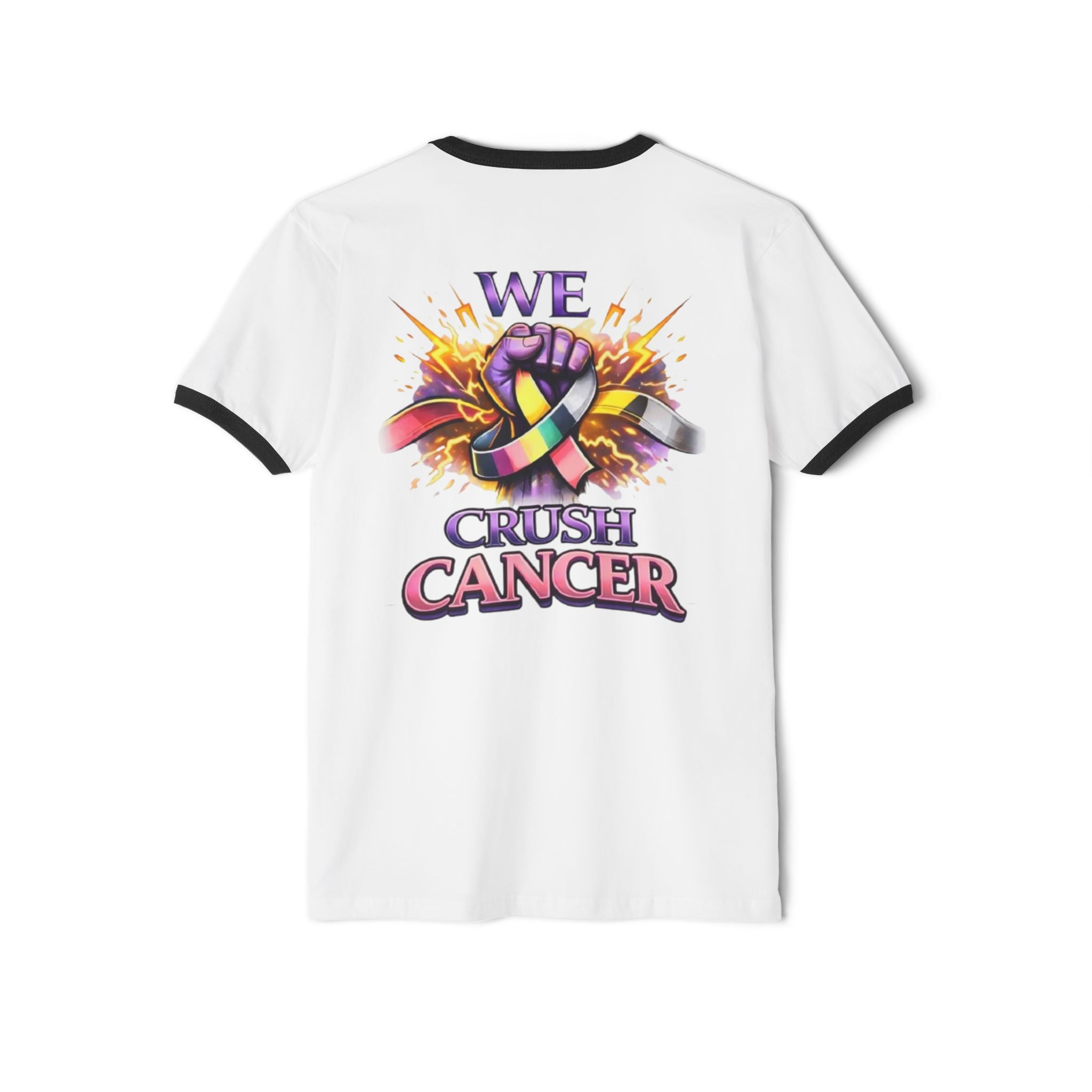 We Crush Cancer Ringer T-Shirt — Cancer Awareness Ribbon Tee