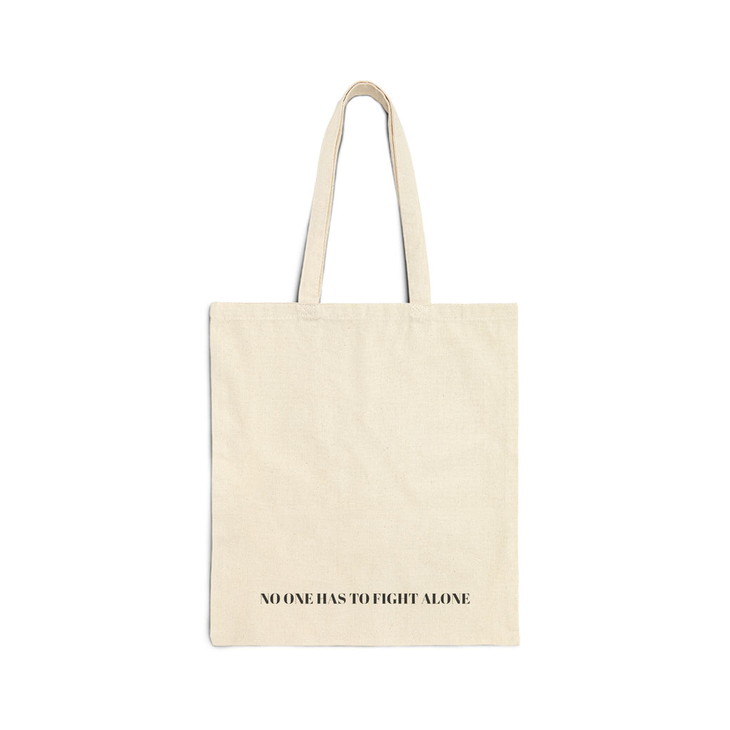 We Crush Cancer Tote Bag — Cancer Awareness Ribbon Canvas Tote ("No One Has to Fight Alone")