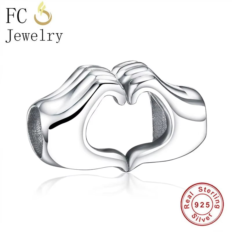 Jewelry Fit Original Brand Charms Bracelets 925 Sterling Silver Breasts Cancer Hope Ribbon Heart Family Mom Bead Women DIY