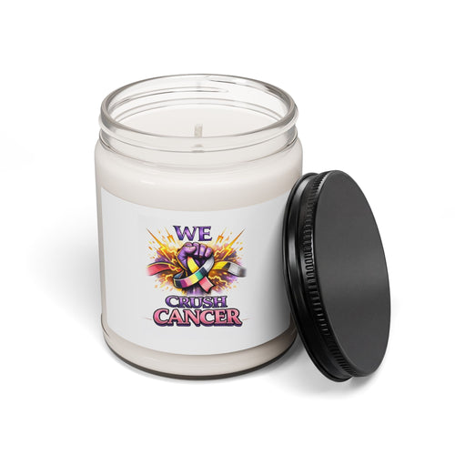 9oz Soy Candle — "We Crush Cancer" Awareness Ribbon Scented Candle (Fundraiser/Support Gift)