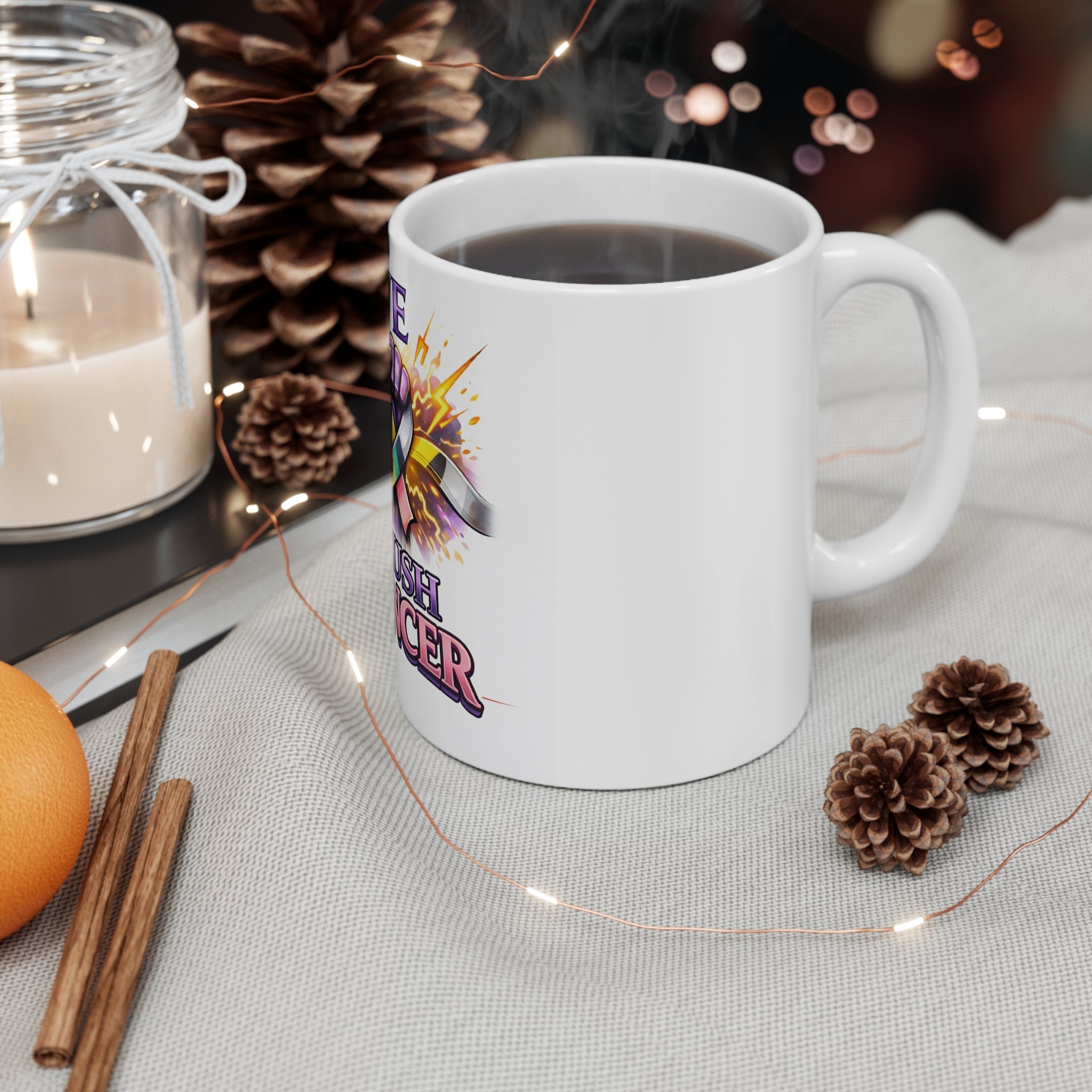 We Crush Cancer Mug – Cancer Awareness Ribbon Coffee Cup