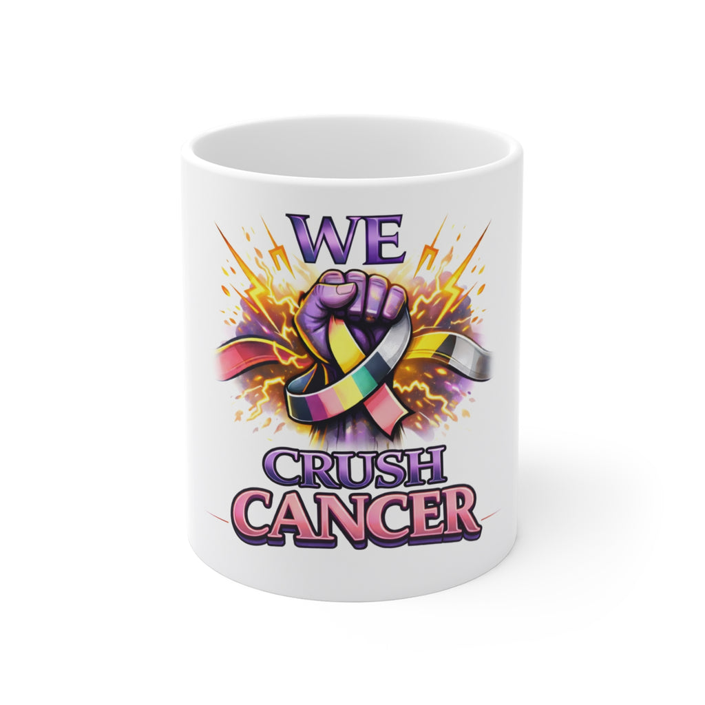 We Crush Cancer Mug – Cancer Awareness Ribbon Coffee Cup