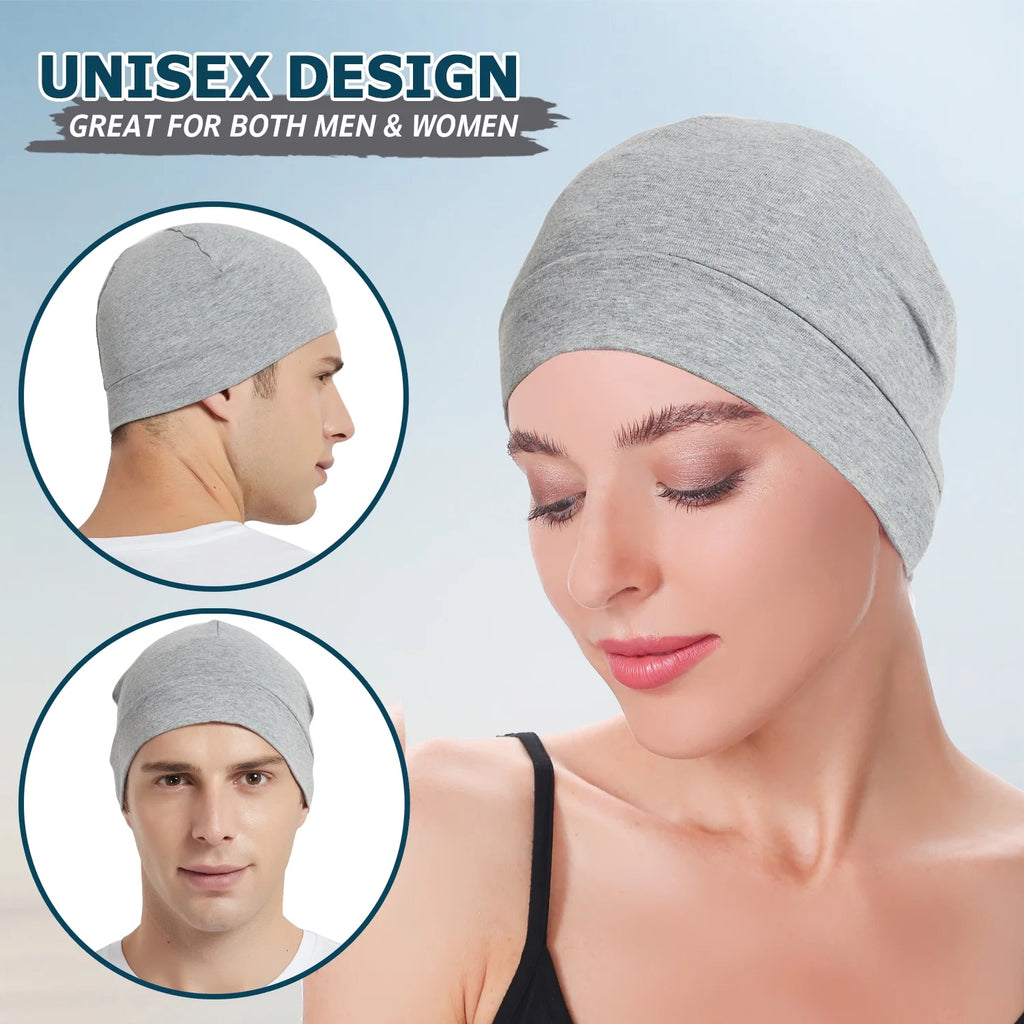 Cotton Skull Cap 4Pcs Thin Cancer Chemo Hat Beanies for Men Women 3 Grey,Black