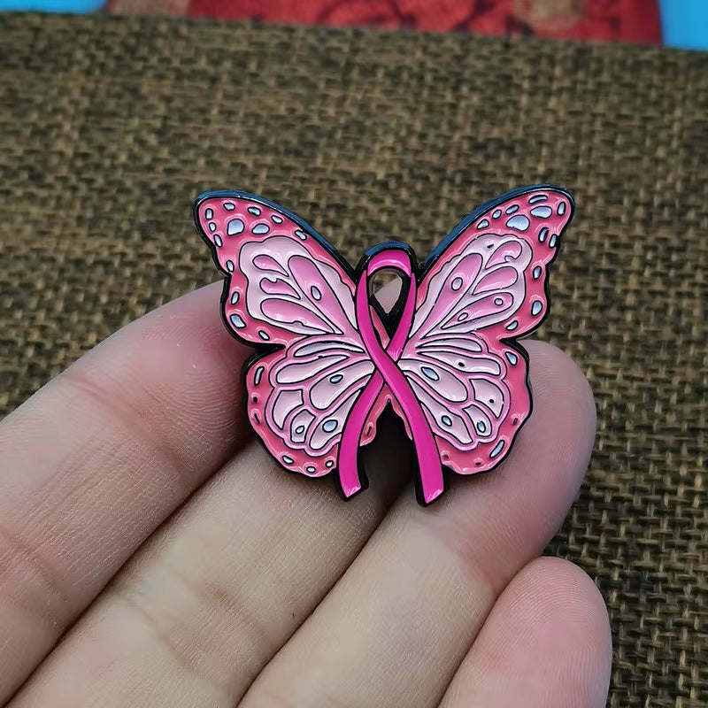 Pink Butterfly Ribbon Collection Breast Cancer Enamel Butterfly Brooches Pin Women Gift Statement Backpack Decorate Badge