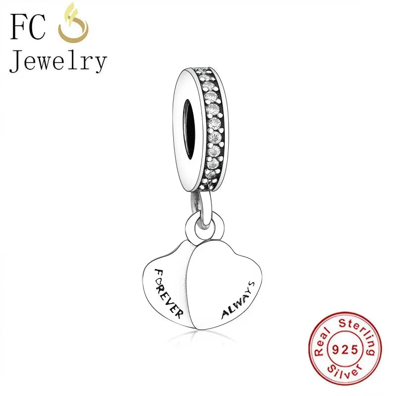 Jewelry Fit Original Brand Charms Bracelets 925 Sterling Silver Breasts Cancer Hope Ribbon Heart Family Mom Bead Women DIY