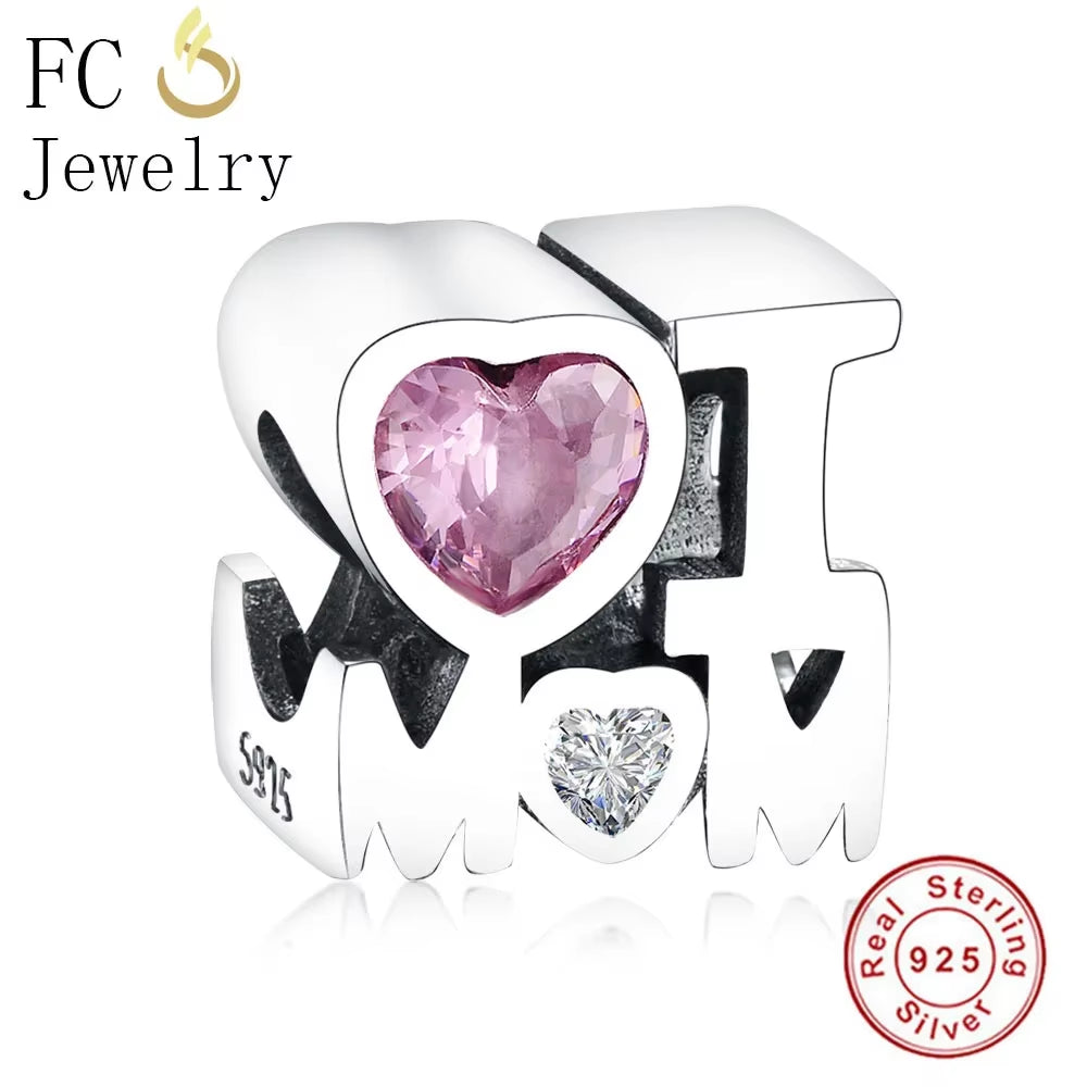 Jewelry Fit Original Brand Charms Bracelets 925 Sterling Silver Breasts Cancer Hope Ribbon Heart Family Mom Bead Women DIY