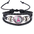 Breast Cancer Awareness Hope Bracelet for Women Pink Ribbon Charm Braided Leather Rope Wrap Bangle Fashion Handmade Jewelry