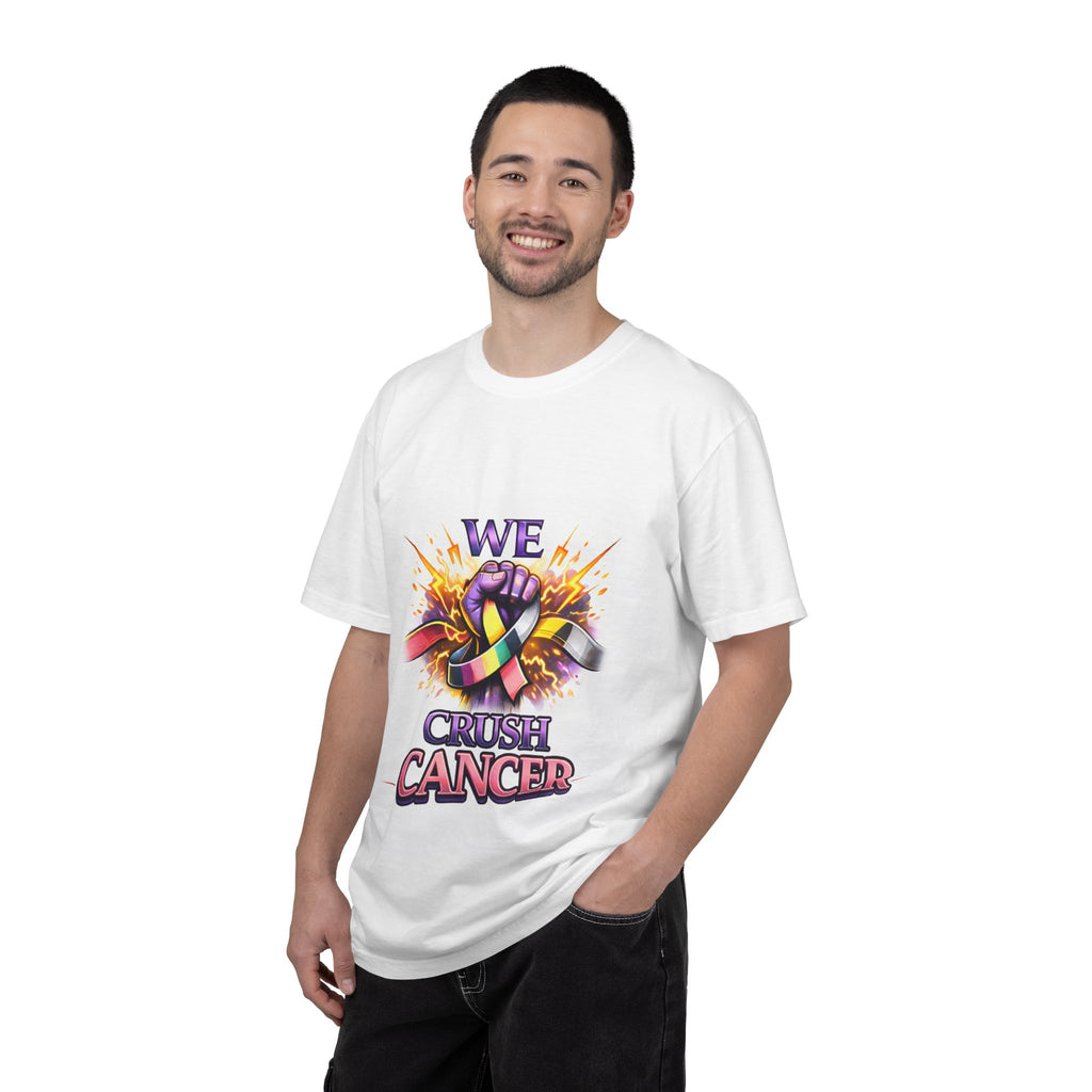 We Crush Cancer T-Shirt — Cancer Awareness Ribbon Tee ("No One Has to Fight Alone")