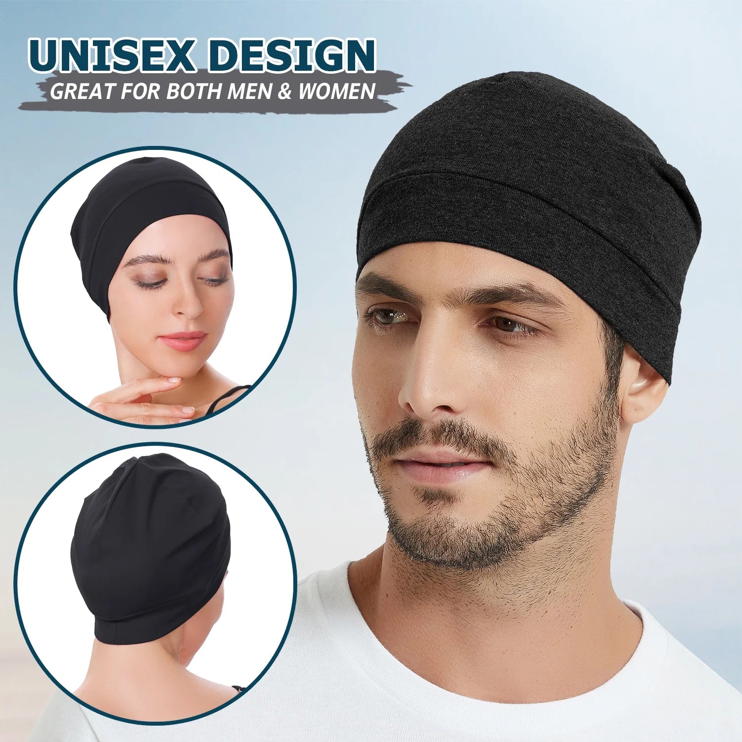 Cotton Skull Cap 4Pcs Thin Cancer Chemo Hat Beanies for Men Women 3 Grey,Black