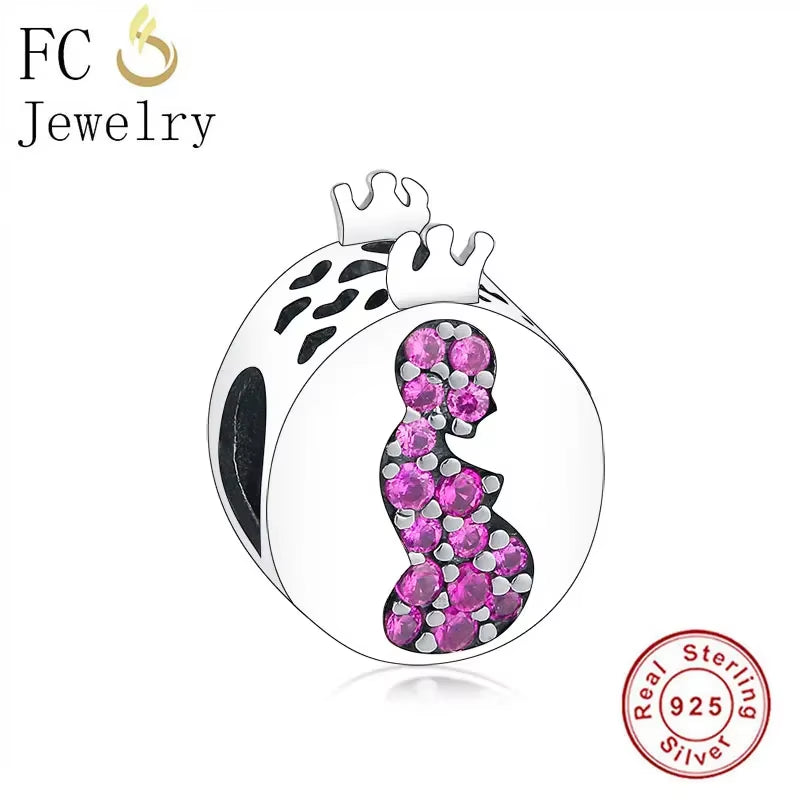Jewelry Fit Original Brand Charms Bracelets 925 Sterling Silver Breasts Cancer Hope Ribbon Heart Family Mom Bead Women DIY