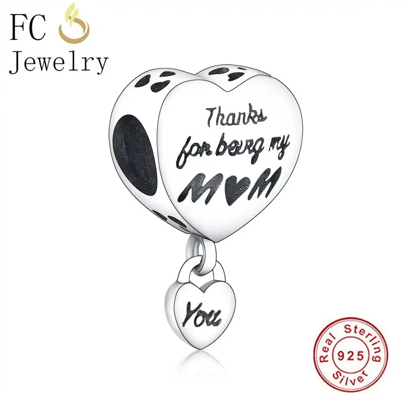 Jewelry Fit Original Brand Charms Bracelets 925 Sterling Silver Breasts Cancer Hope Ribbon Heart Family Mom Bead Women DIY