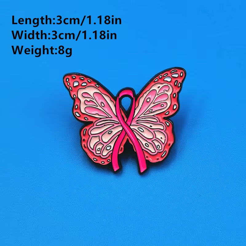 Pink Butterfly Ribbon Collection Breast Cancer Enamel Butterfly Brooches Pin Women Gift Statement Backpack Decorate Badge