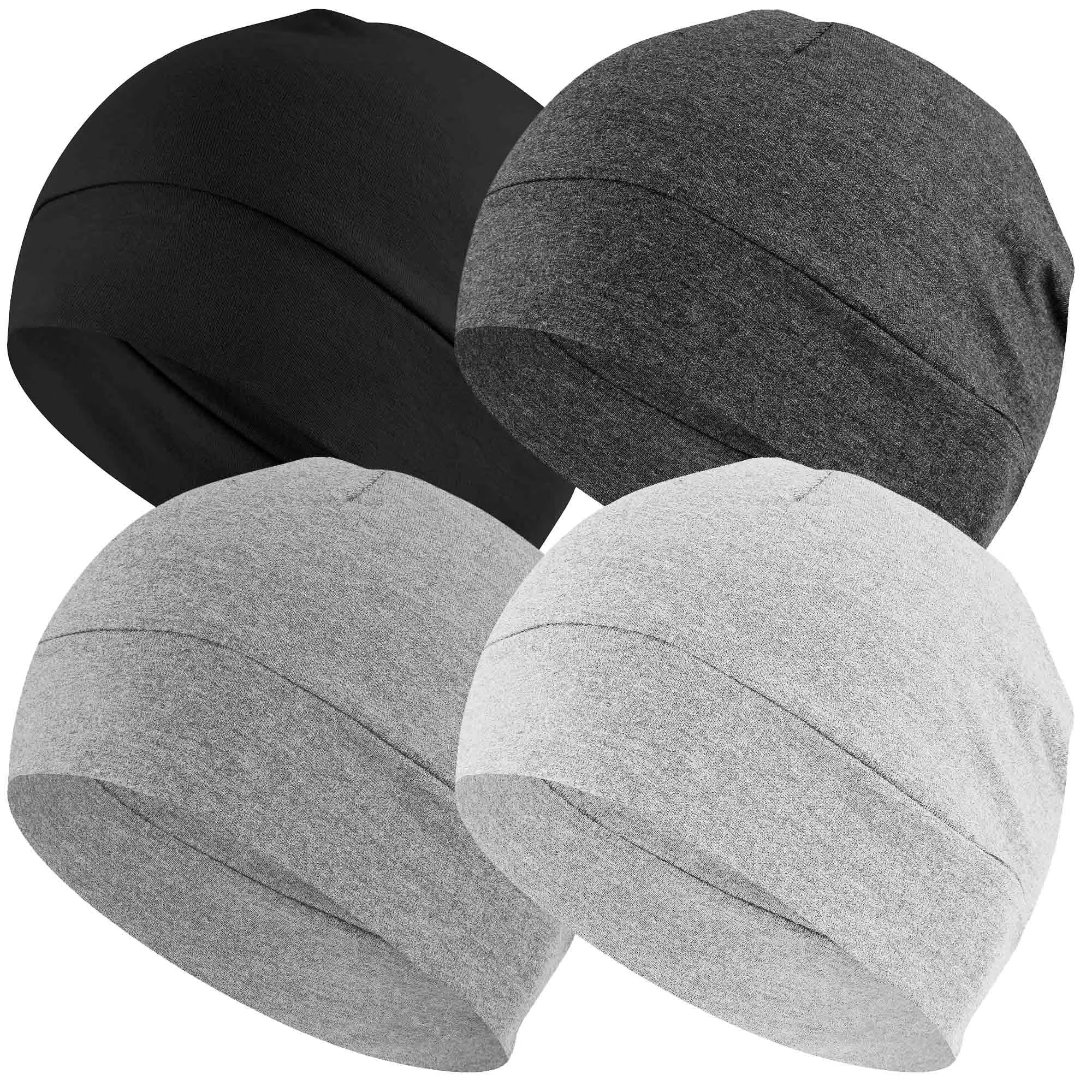 Cotton Skull Cap 4Pcs Thin Cancer Chemo Hat Beanies for Men Women 3 Grey,Black