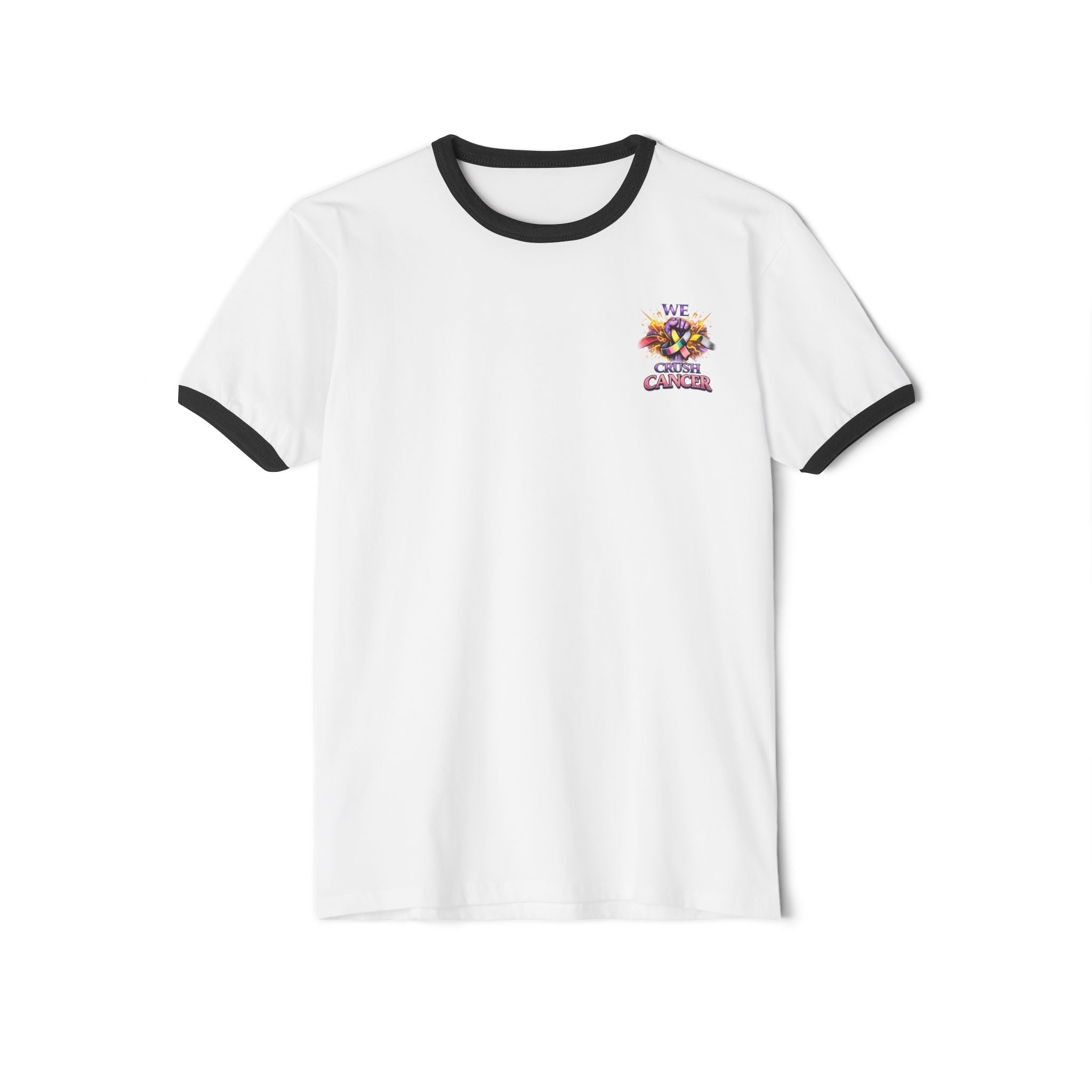 We Crush Cancer Ringer T-Shirt — Cancer Awareness Ribbon Tee
