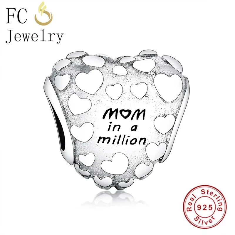Jewelry Fit Original Brand Charms Bracelets 925 Sterling Silver Breasts Cancer Hope Ribbon Heart Family Mom Bead Women DIY
