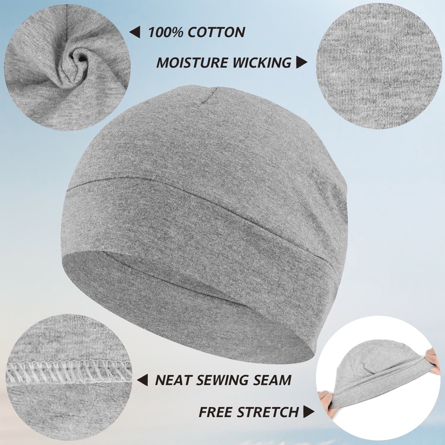 Cotton Skull Cap 4Pcs Thin Cancer Chemo Hat Beanies for Men Women 3 Grey,Black