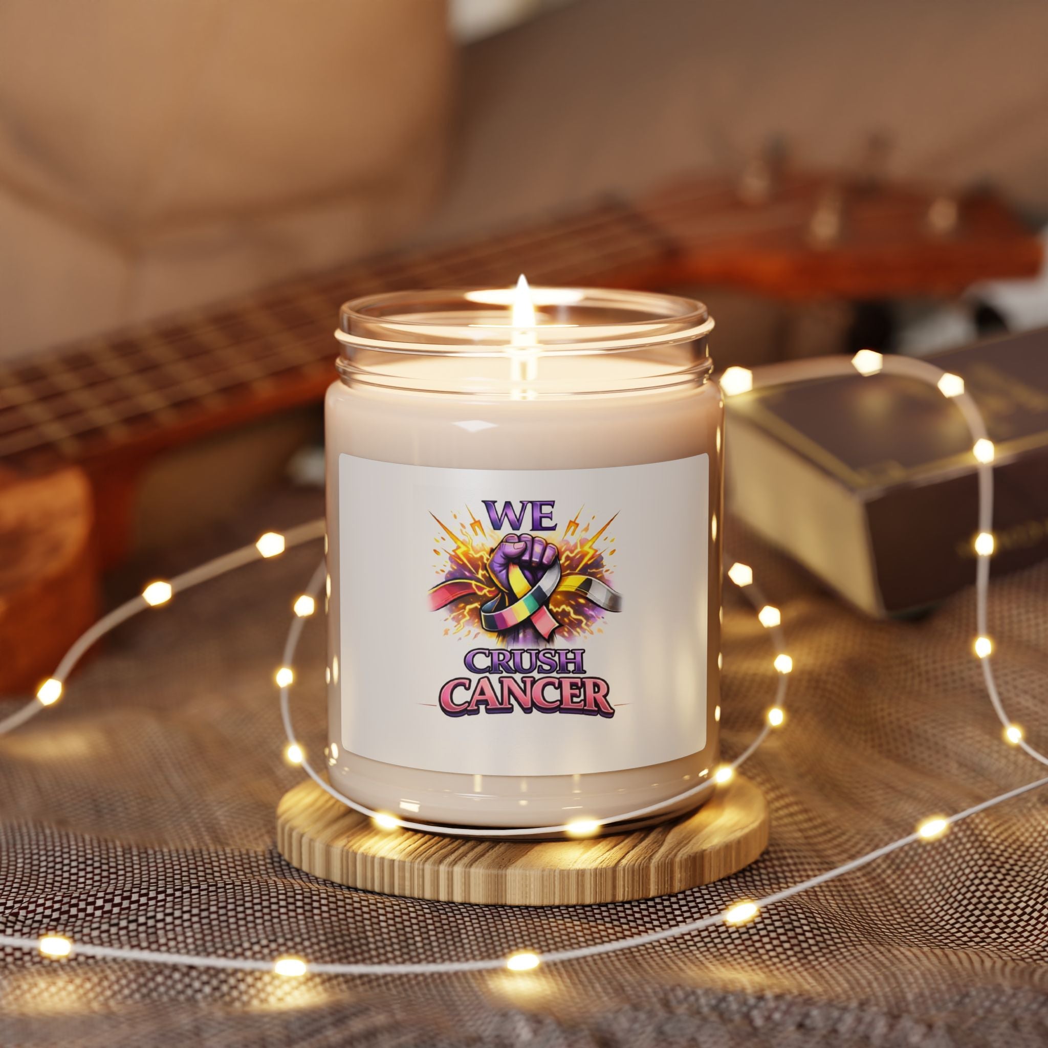 9oz Soy Candle — "We Crush Cancer" Awareness Ribbon Scented Candle (Fundraiser/Support Gift)