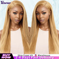 Honey Blonde Wigs Human Hair Bone Straight Wigs 13x6 HD Transparent Lace Front Human Hair Wigs #27 Honey Blonde Colored Wig