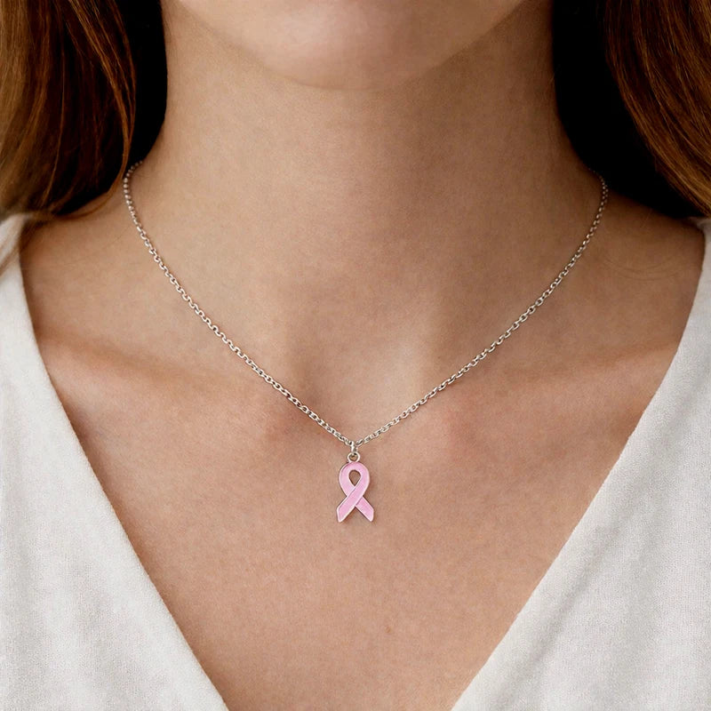 Stainless Steel Chain with Simple Pendant Necklace Breast Cancer Awareness Jewelry Yellow Ribbon Pink Ribbon Necklaces
