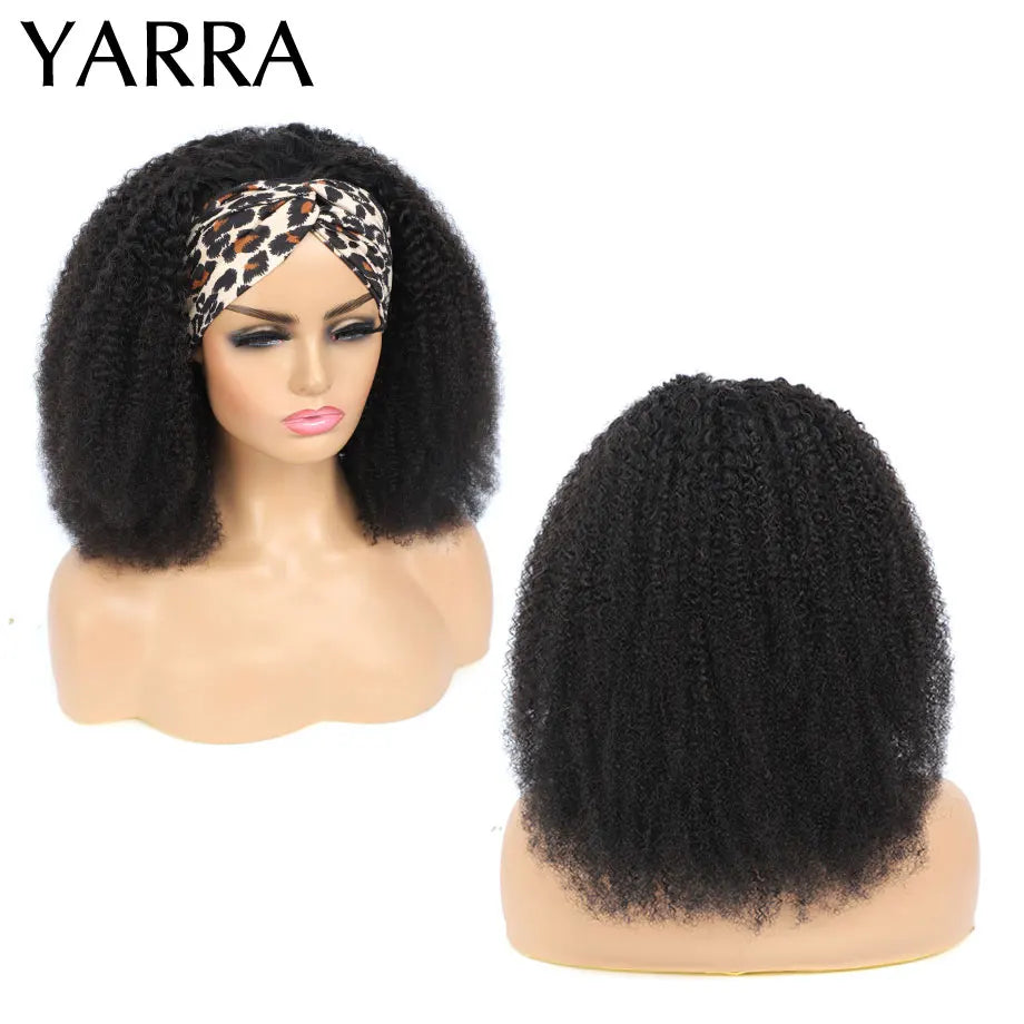 Curly Human Hair Headband Wig For Black Women 180% Density Brazilian Remy Full Machine Made 100% Human Hair YARRA Afro Style