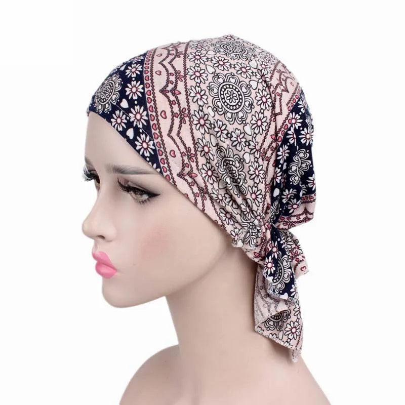 Cancer Pre-Tied Scarf Ladies Chemo Cap Women Headwear Headscarf Wrap Cancer Bandanas Hair Accessories