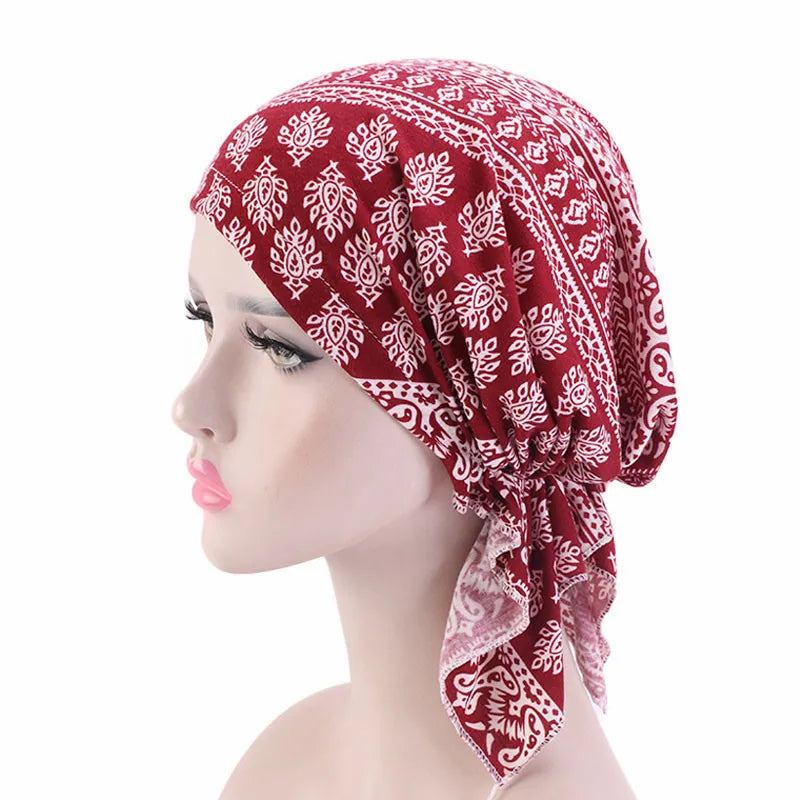 Cancer Pre-Tied Scarf Ladies Chemo Cap Women Headwear Headscarf Wrap Cancer Bandanas Hair Accessories