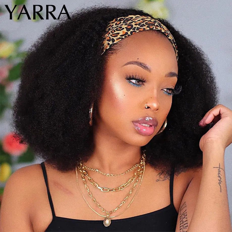 Curly Human Hair Headband Wig For Black Women 180% Density Brazilian Remy Full Machine Made 100% Human Hair YARRA Afro Style