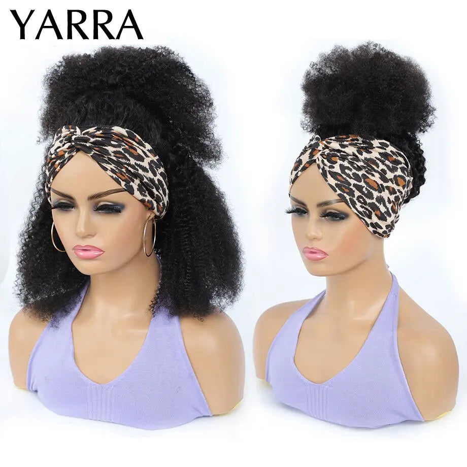 Curly Human Hair Headband Wig For Black Women 180% Density Brazilian Remy Full Machine Made 100% Human Hair YARRA Afro Style