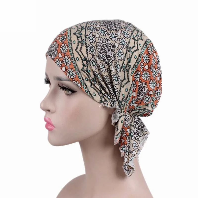 Cancer Pre-Tied Scarf Ladies Chemo Cap Women Headwear Headscarf Wrap Cancer Bandanas Hair Accessories