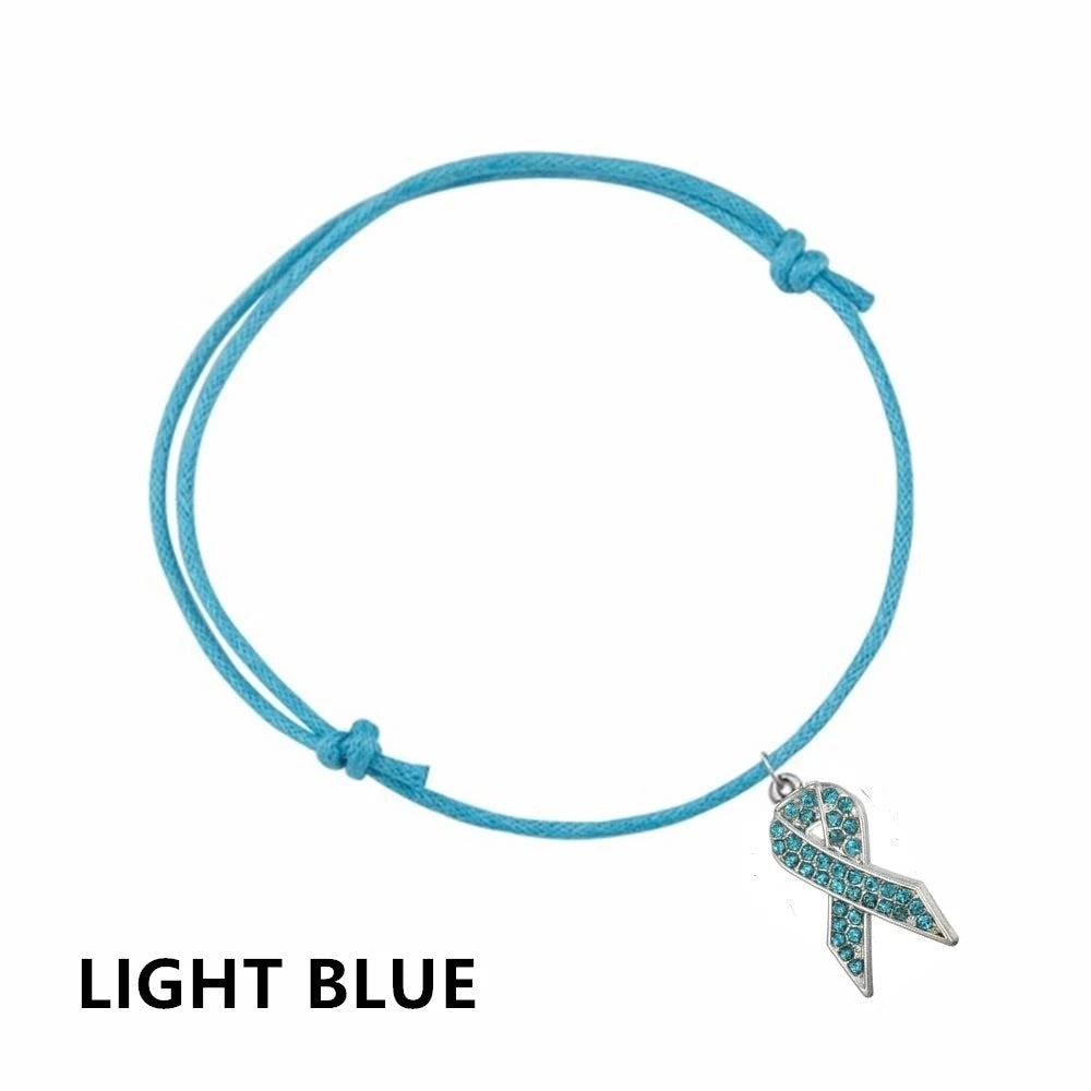 CANCER RIBBON Pink Blue Red Ribbon Bracelets Breast Cancer Awareness Charm Wax Cord Adjustable Bracelet Survive Jewelry Gift