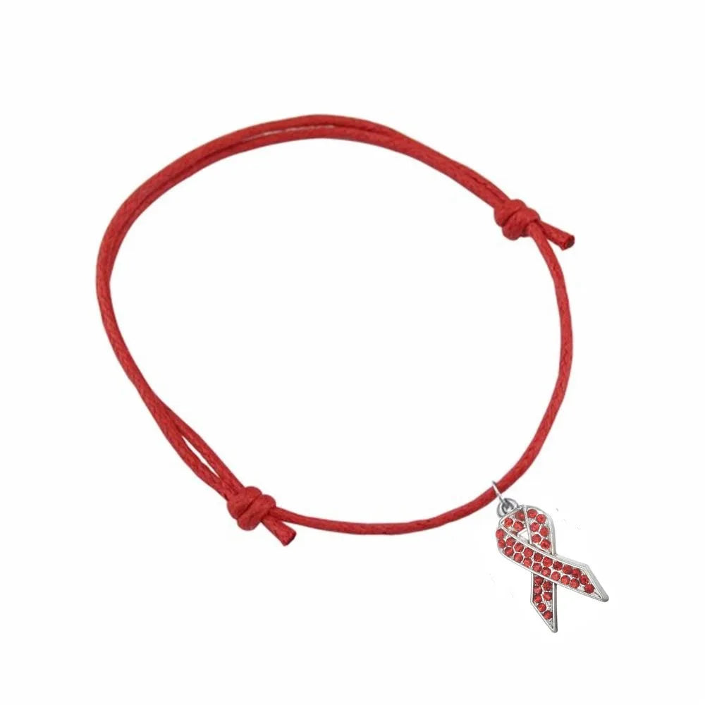 CANCER RIBBON Pink Blue Red Ribbon Bracelets Breast Cancer Awareness Charm Wax Cord Adjustable Bracelet Survive Jewelry Gift