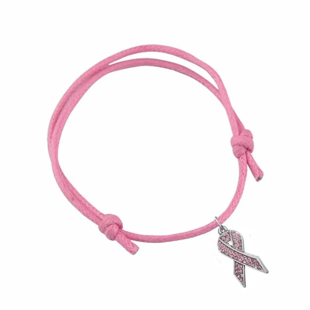 CANCER RIBBON Pink Blue Red Ribbon Bracelets Breast Cancer Awareness Charm Wax Cord Adjustable Bracelet Survive Jewelry Gift