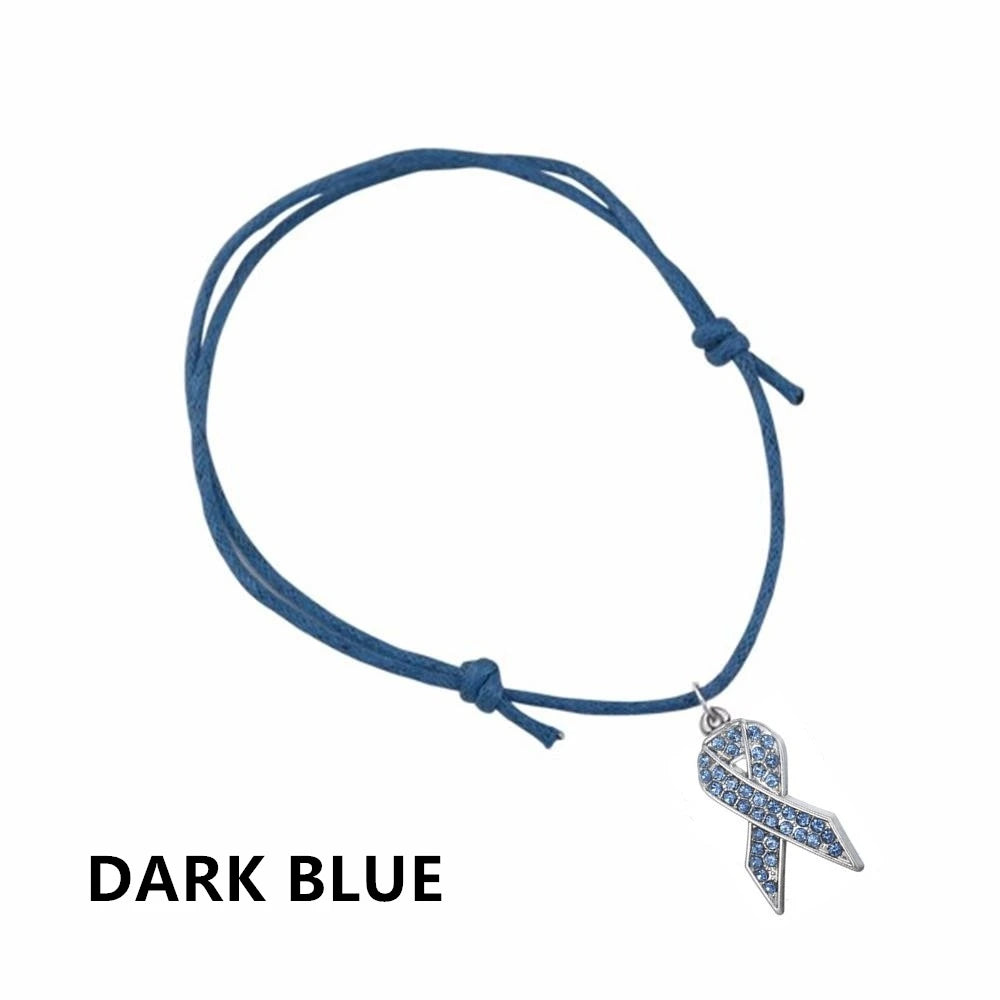 CANCER RIBBON Pink Blue Red Ribbon Bracelets Breast Cancer Awareness Charm Wax Cord Adjustable Bracelet Survive Jewelry Gift