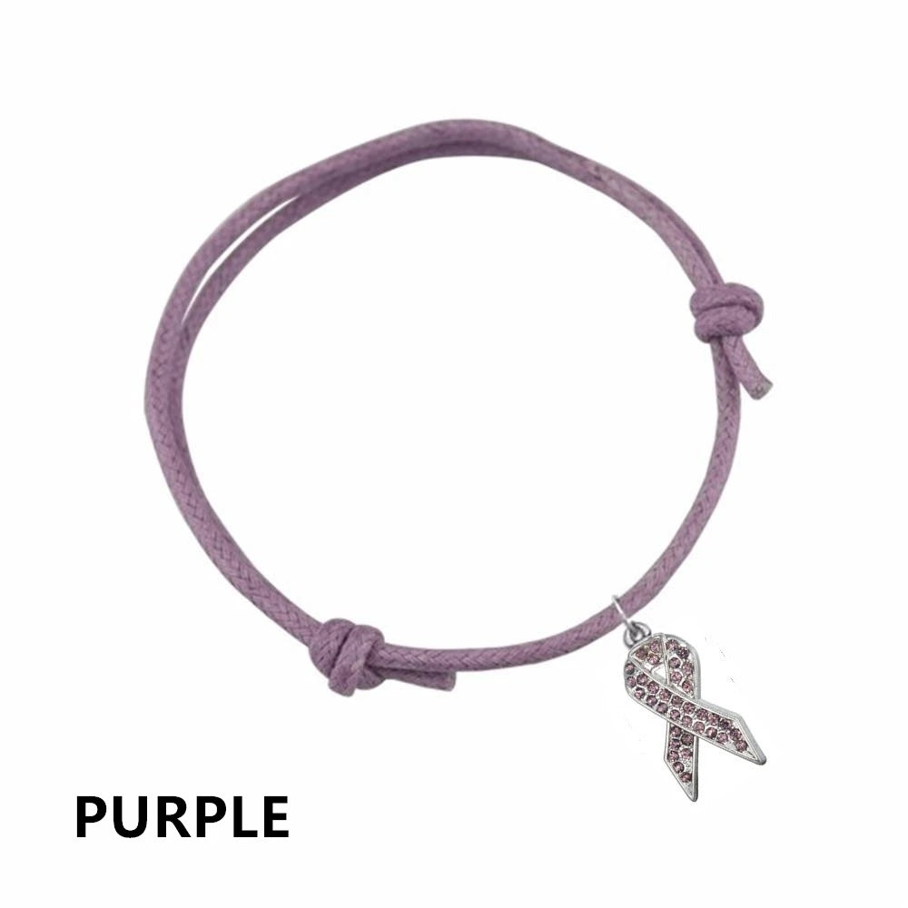 CANCER RIBBON Pink Blue Red Ribbon Bracelets Breast Cancer Awareness Charm Wax Cord Adjustable Bracelet Survive Jewelry Gift