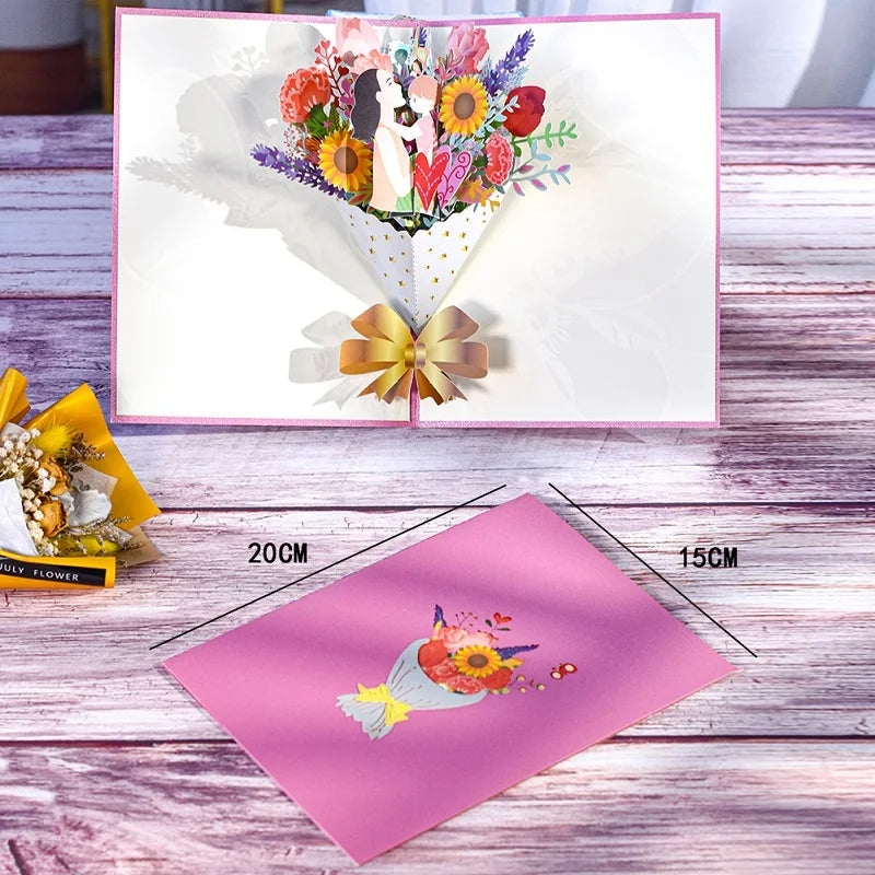 Pop-Up Flower Card Flora 3D Greeting Card for Birthday Mothers Father's Day Graduation Wedding Anniversary Get Well Sympathy