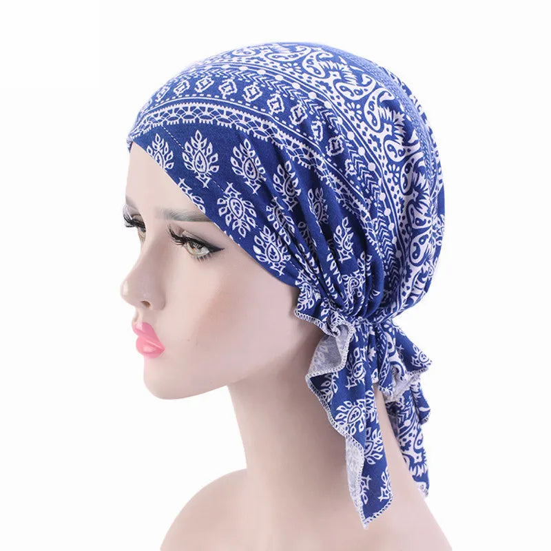 Cancer Pre-Tied Scarf Ladies Chemo Cap Women Headwear Headscarf Wrap Cancer Bandanas Hair Accessories