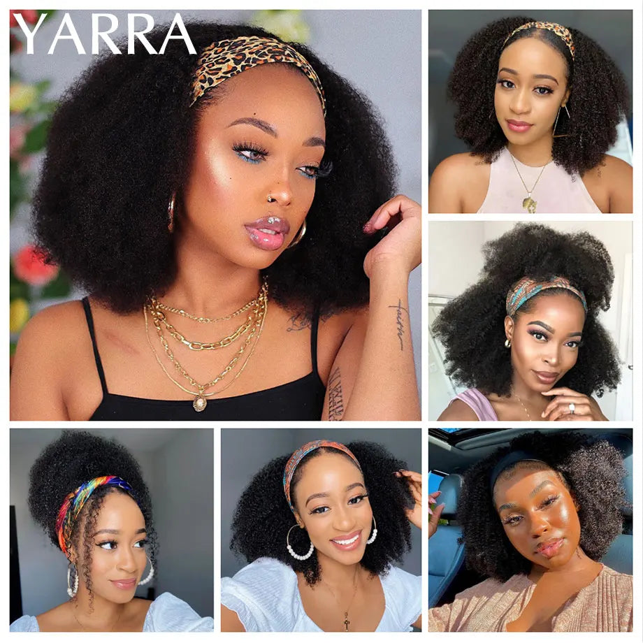 Curly Human Hair Headband Wig For Black Women 180% Density Brazilian Remy Full Machine Made 100% Human Hair YARRA Afro Style