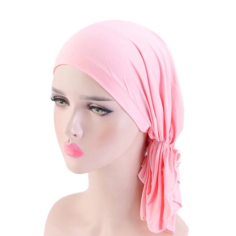 Cancer Pre-Tied Scarf Ladies Chemo Cap Women Headwear Headscarf Wrap Cancer Bandanas Hair Accessories