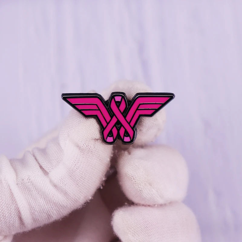 Pink Ribbon Breast Cancer Awareness Enamel Pin Brooch Guarding Mental Health Badge