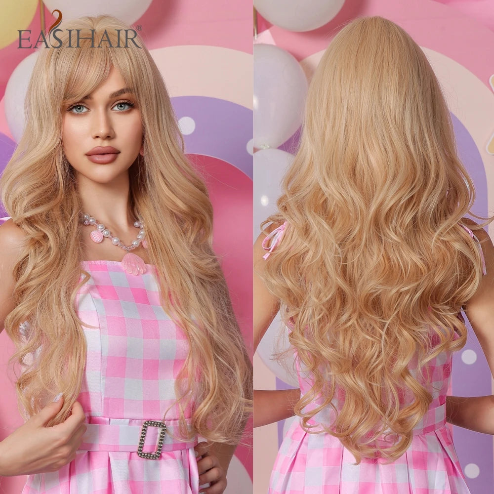 EASIHAIR Sandy Blonde Golden Wavy Synthetic Wigs with Long Hair Wigs for Women Natural Heat Resistant