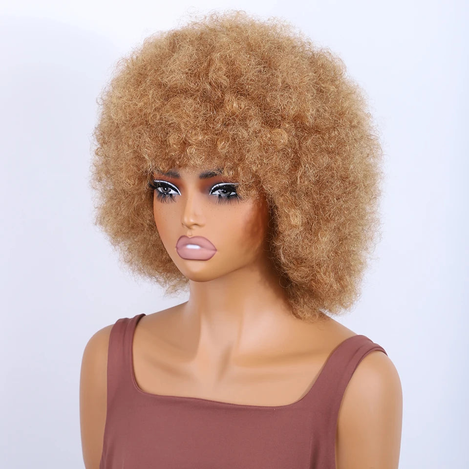 Brown Colored Human Hair Wigs For Women 14 Inch Short Afro Wigs 100% Real Brazilian Hair Wigs Natural Real Wigs