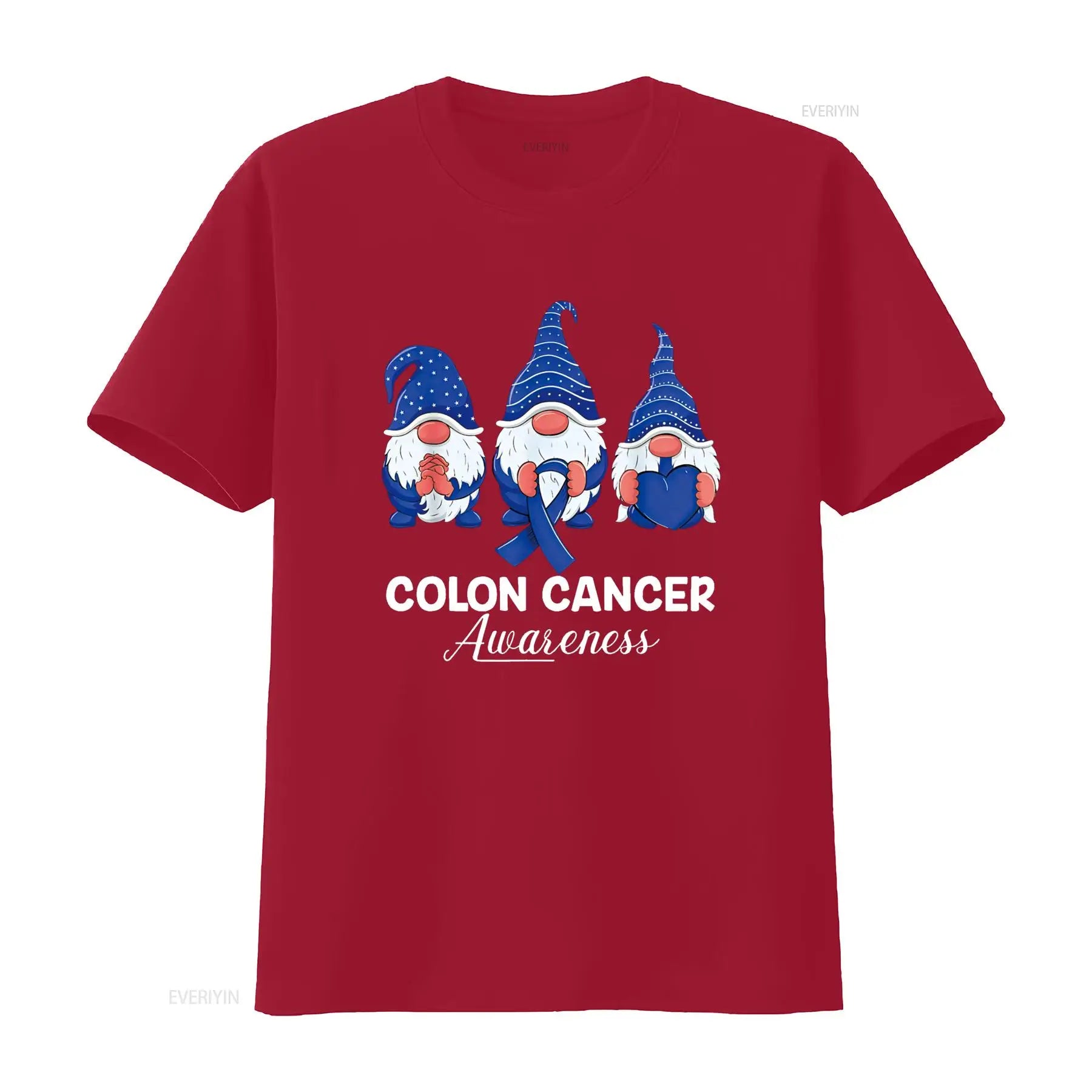 Colon Cancer Support gnomes with ribbon; Colorectal Awareness T Shirt vintage Washed Stretched graphic Top For Everyday Wear