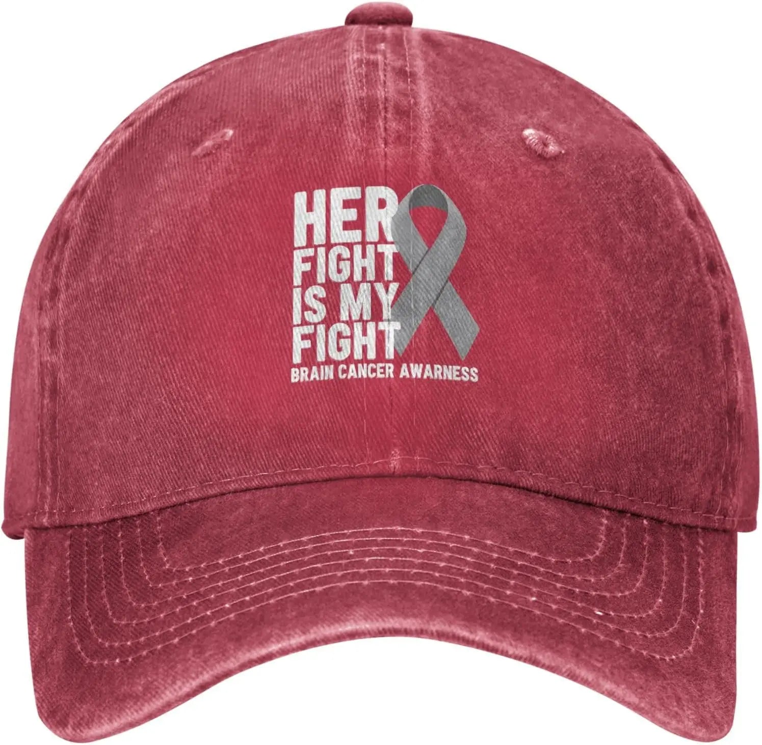 Her Fight Is My Fight Brain Cancer Awareness Grey Ribbon Baseball Cap Adjustable Cotton Casual Hat