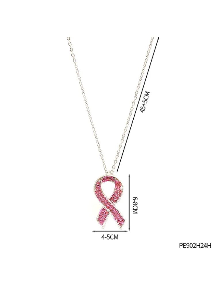 Breast Cancer Happy Kiss Cancer Awareness necklace Ribbon Pendant "Together We Are Stronger than Cancer" gift for women