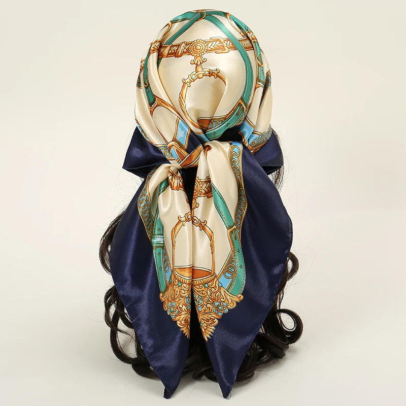 Satin Square Scarf Women  Elegant 2025 Print Silk Neckerchief Shawl Wraps Headband Handle Hair Accessories Bandana