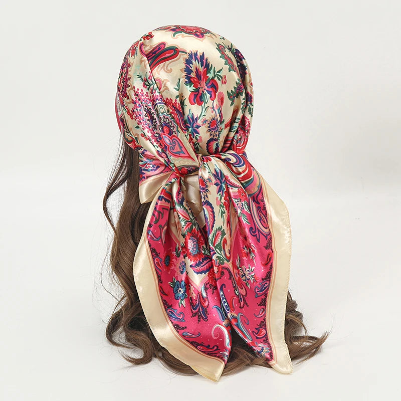 Satin Square Scarf Women  Elegant 2025 Print Silk Neckerchief Shawl Wraps Headband Handle Hair Accessories Bandana