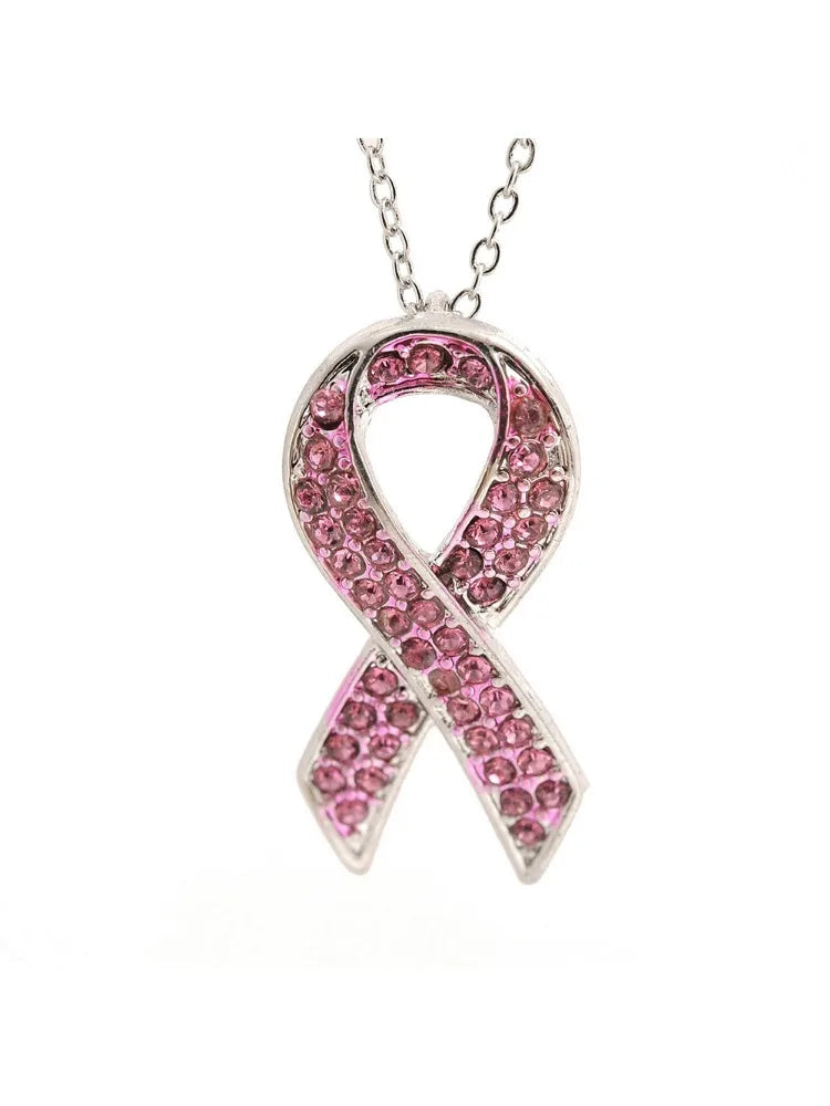 Breast Cancer Happy Kiss Cancer Awareness necklace Ribbon Pendant "Together We Are Stronger than Cancer" gift for women